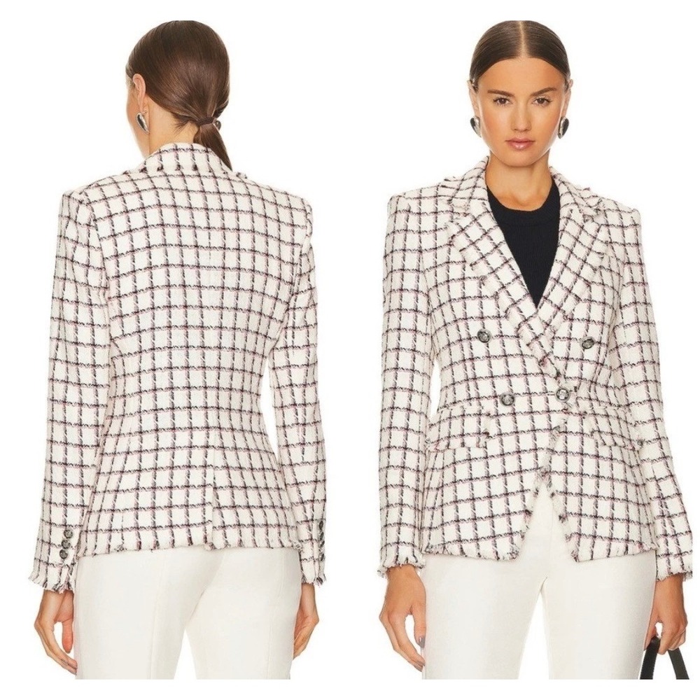 Veronica Beard Miller Dickey Jacket Ivory Red Plaid Tweed Blazer Size 10